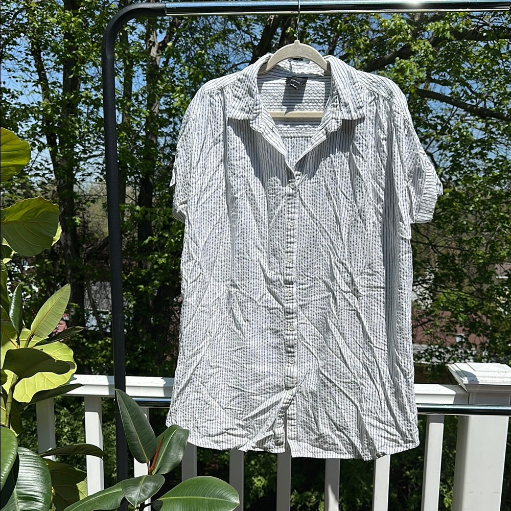 White Striped Button Down Shirt Dress